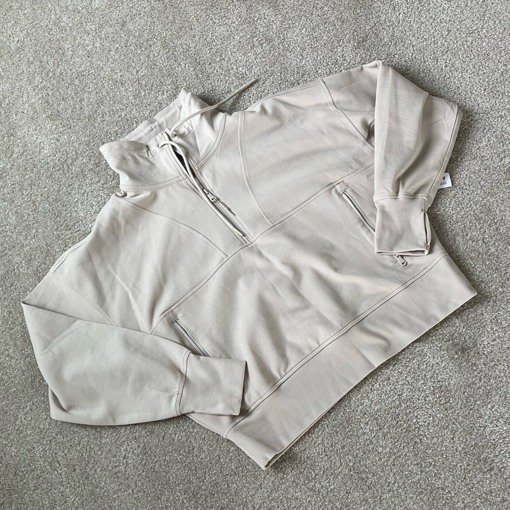 Old Navy Active Women's Tan Cream Quarter Zip Sweatshirt Pullover Size XL NWT